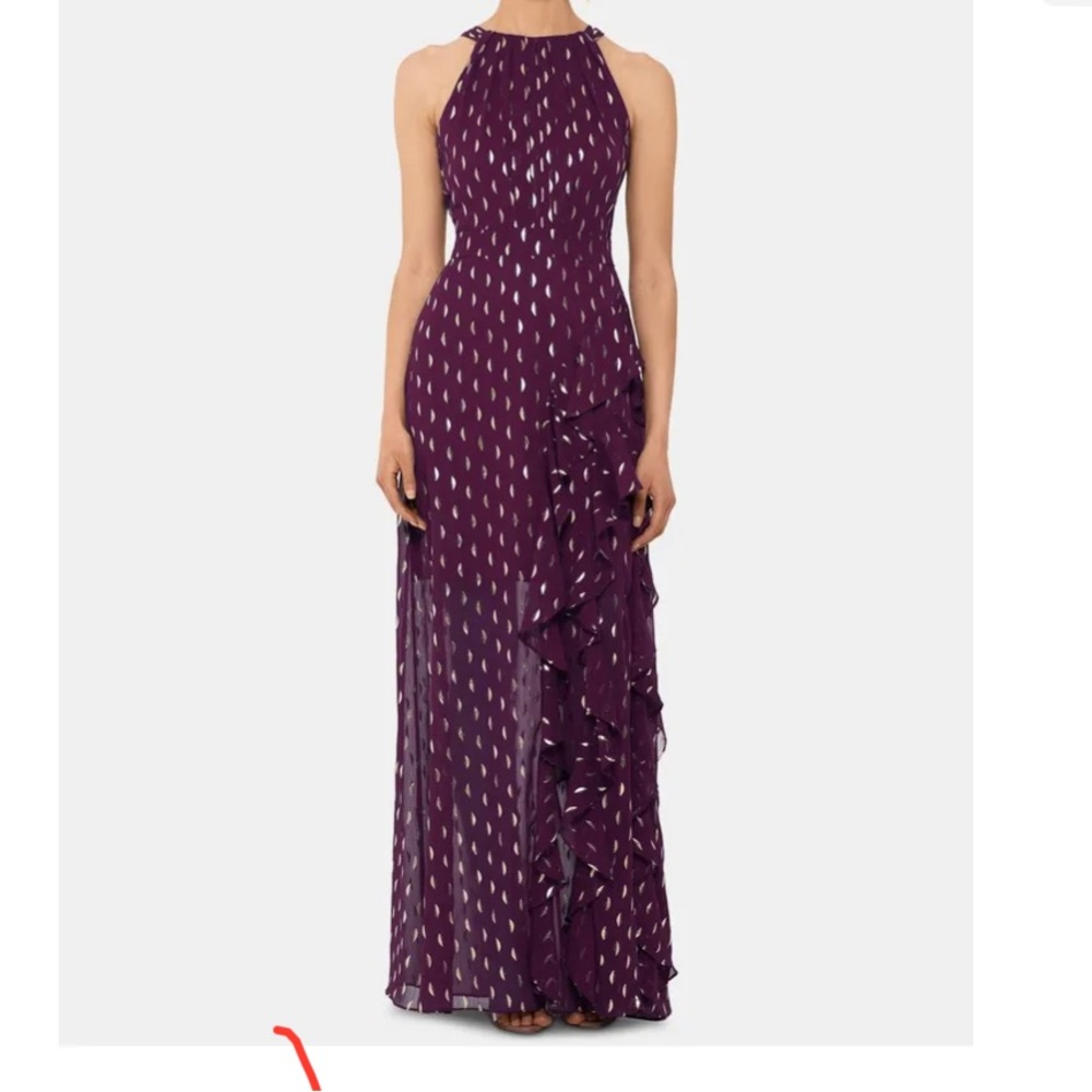 BETSY & ADAM Womens Purple Sleeveless Halter Full-Length Formal Sheath Dress 12